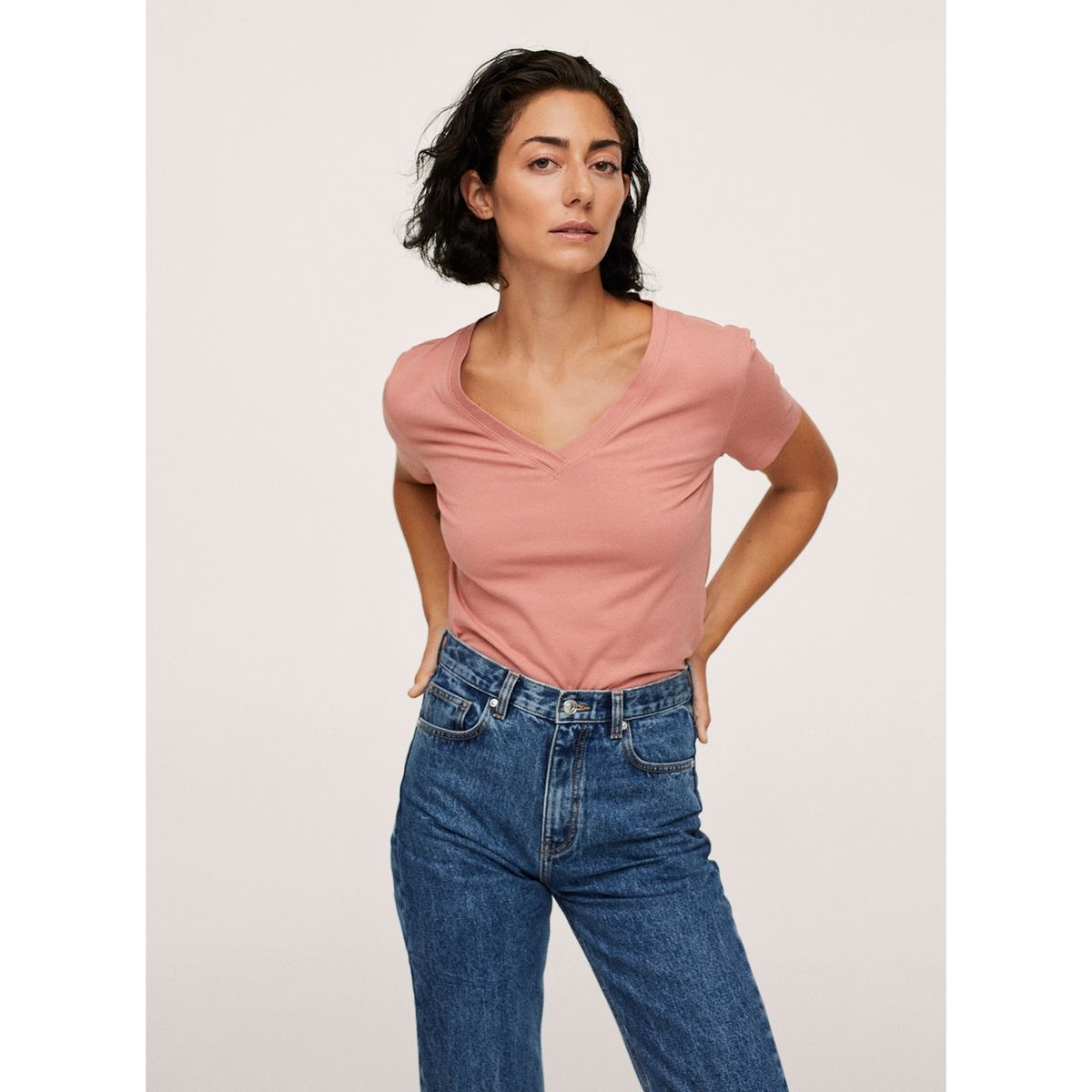 MANGO - Mango Polera Cuello V 100% Algodón  Chalapi Mujer