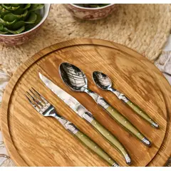 LAGUIOLE - Juego de Cubiertos 24 Piezas Verde Oliva Jean Dubost