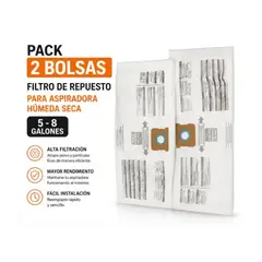 OEM - Pack 2 Bolsas Filtro Para Aspiradora Humeda Seca 19 A 30 lt aspiradora Húmeda Y Seca 5 a 8 galones