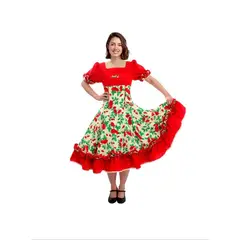GENERICO - Vestido Fiestas Patrias Huasa Chinita Floreado RojoBlanco Talla L