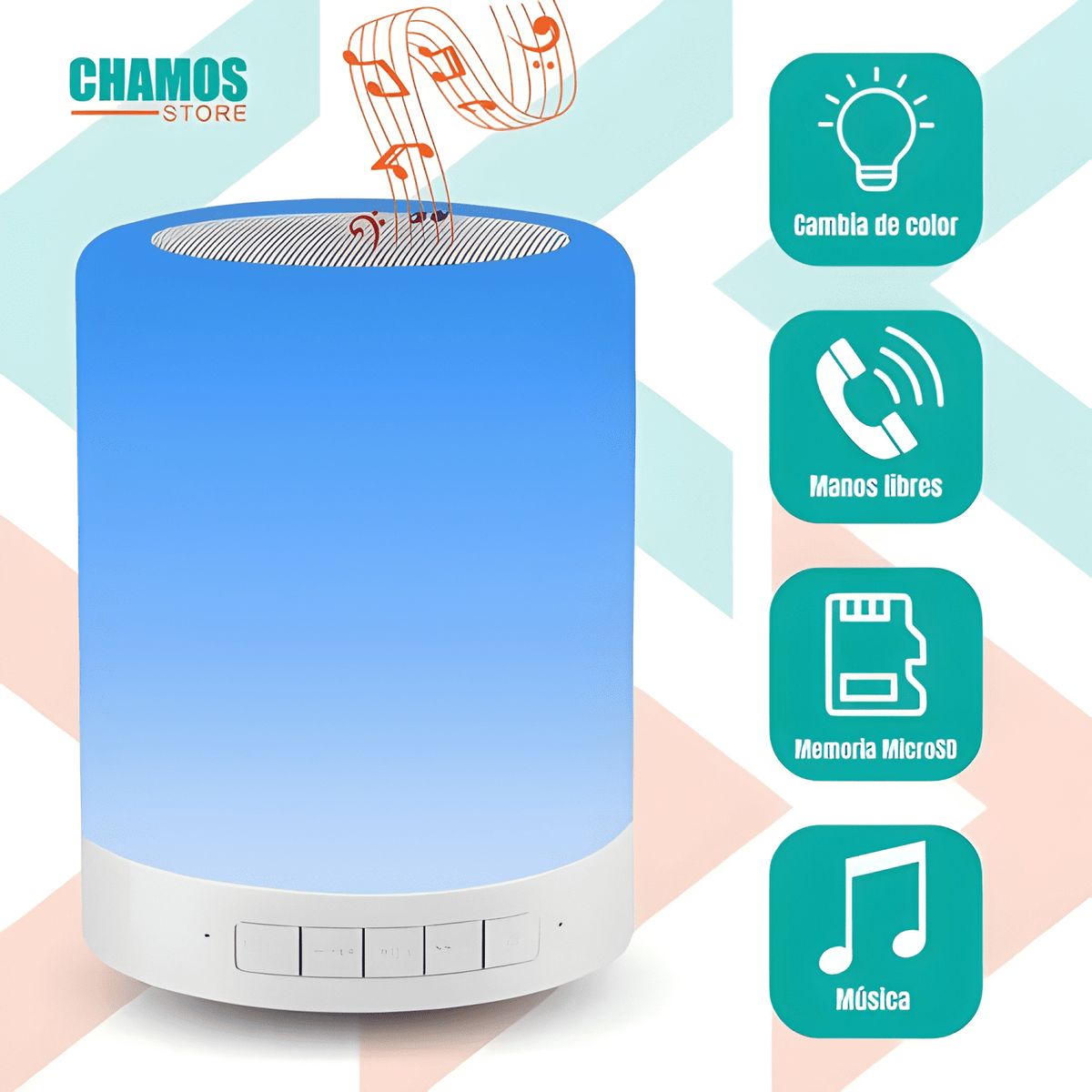 GENERICO - Parlante portátil táctil bluetooth con luces led