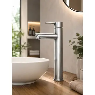 TAUMM - Monomando Llave Grifo Para Lavatorio Modelo Modern Inox Alto Marca Color Acero Inox