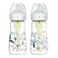 DR BROWN'S - Pack 2 Mamaderas Anticólico Boca Ancha 270ml Dinosaurios Dr. Brown´s