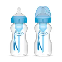 DR BROWN'S - Pack 2 Mamaderas Anticólico Boca Ancha 270ml Azul Dr. Brown´s