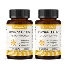 NUTRACORE - Vitamina D3 + K2 MK-7 - Pack 2x120 Cápsulas Vegetales