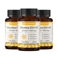 NUTRACORE - Vitamina D3 + K2 MK-7 - Pack 3x120 Cápsulas Vegetales