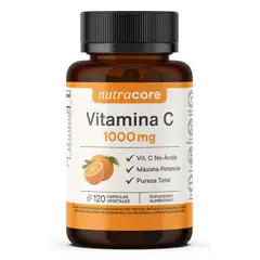 NUTRACORE - Vitamina C 1000 mg No-Ácida Pura - 120 Cápsulas Vegetales -