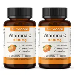 NUTRACORE - Vitamina C 1000 mg No-Ácida Pura - Pack 2x120 Cápsulas Vegetales -