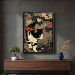 GENERICO - Hermoso y Sofisticado Cuadro Decorativo Neko en el Jardín