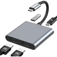 TSKY CHILE SHOPPING - Adaptador USB C a Dual HDMI 4K@60Hz, 4 en 1 USB C Hub Multipuerto Adaptador con 4K HDMI+USB 3.0+PD