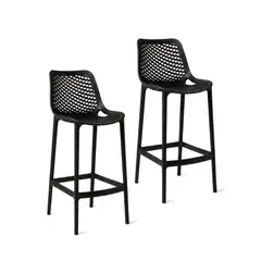 VENHOOUSE - Pack 2 Taburetes Bar Pisos Sillas Altas Cocina Respaldo Exterior Berlin Negro