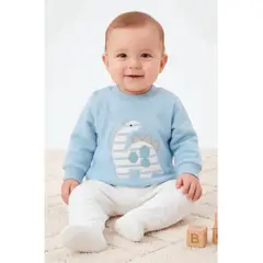 TEDMIMAK - Conjunto Buzo Bebe en Algodón Franela Celeste