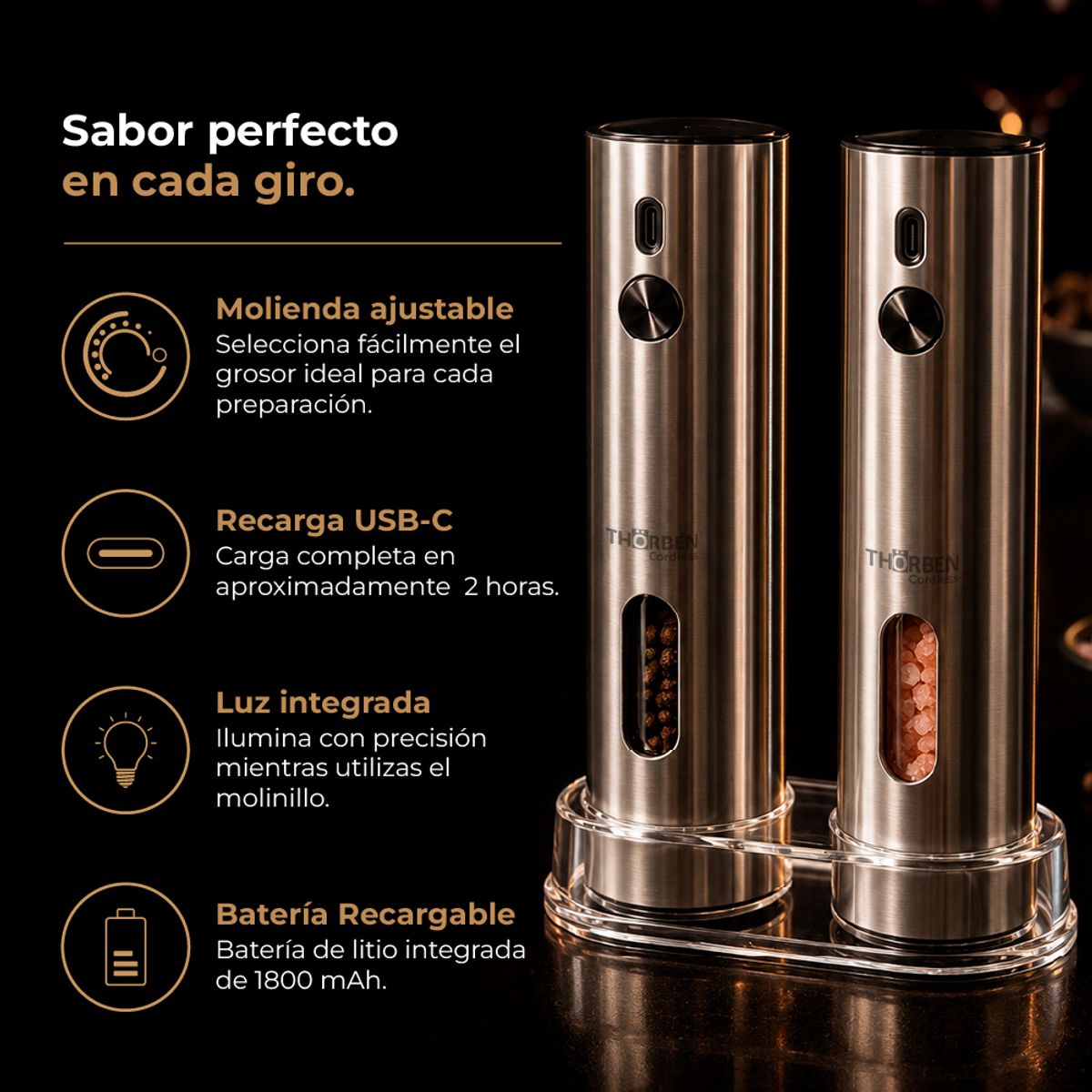 THORBEN - Moledor de Especias Thor Usb Deluxe Grinder Set