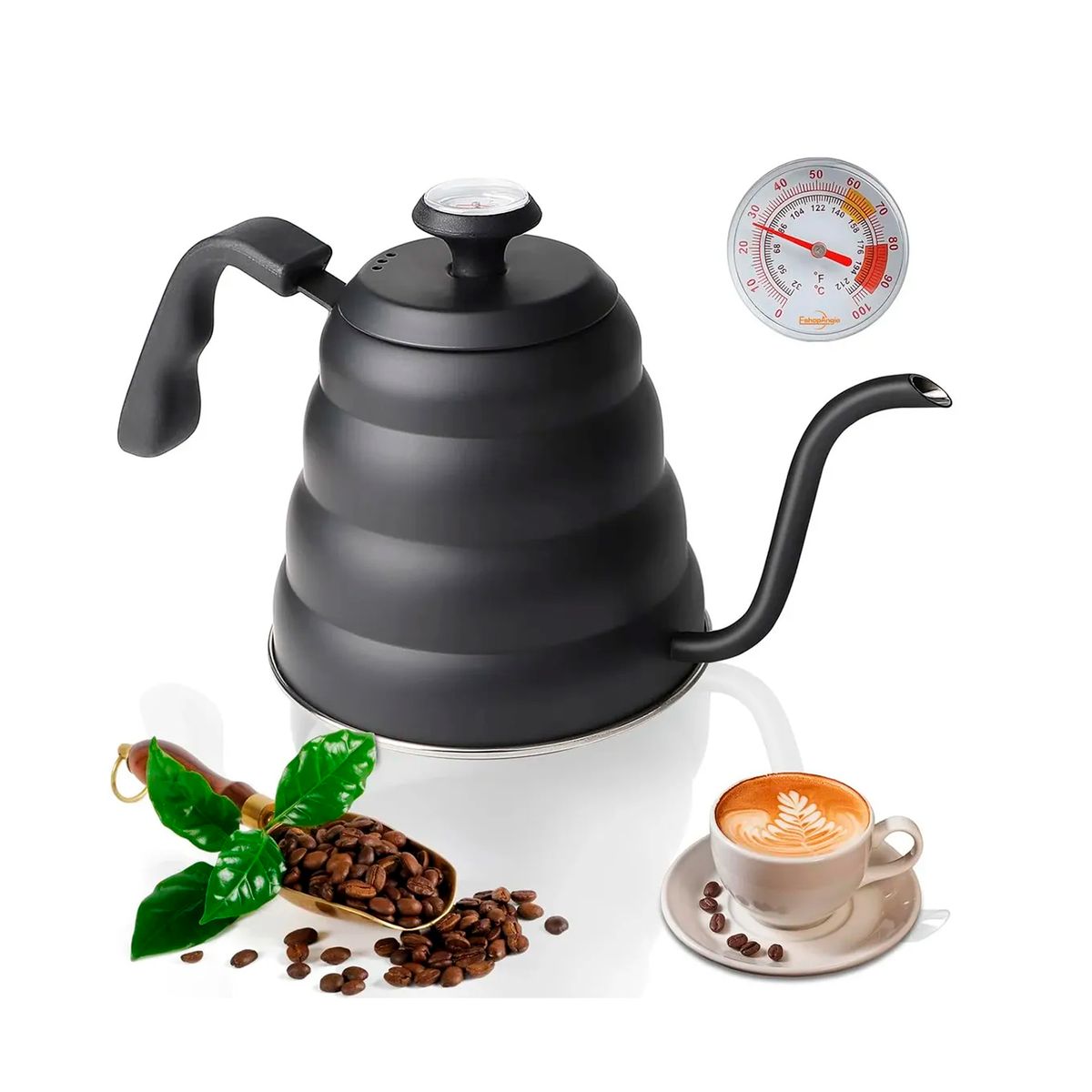 OFERTABKN - Tetera Cuello De Cisne Con Termómetro Cafe Te Hervidor 1.2l
