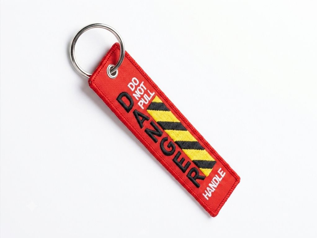 Llavero Bordado Danger Peligro Regalos Originales, hombre mujer Rojo TALLA UNICA