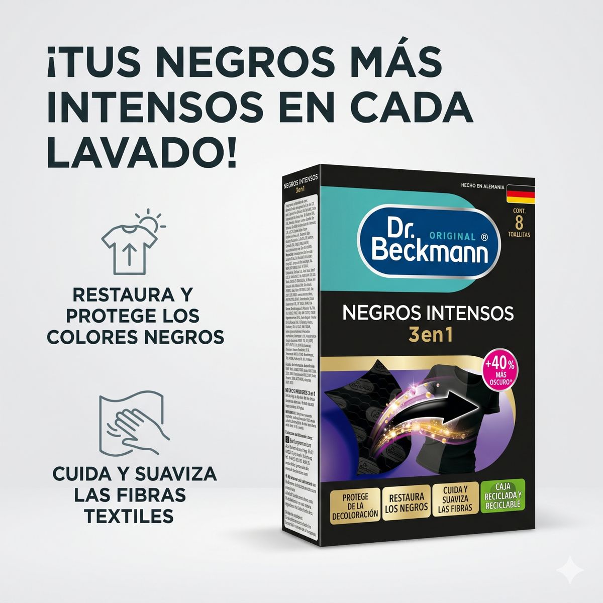 DR BECKMANN - Dr Beckmann Toallitas Renovadoras Ropa Negra 8un