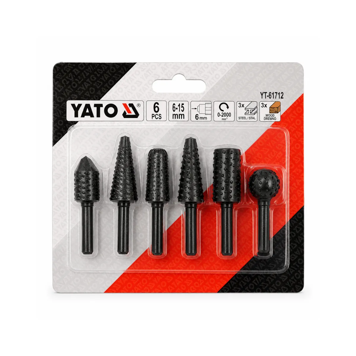 YATO - Set 6 Fresas Rotativas Mixtas Madera Metal 6mm Yato Yt-61712