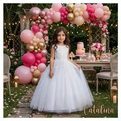 ALMA & DECO - Vestido Bautizo Paje Boda Primera Comunión Mod Catalina Blanco