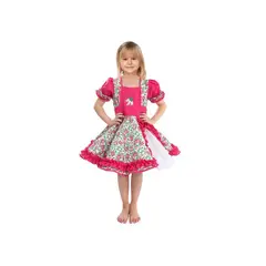 GENERICO - Traje Huasa Chinita Floreado Fucsia Fiestas Patrias Talla 10-12 Años