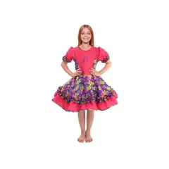 GENERICO - Traje Huasa Chinita Floreado FucsiaLila Talla 3-4 Años