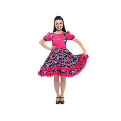 GENERICO - Traje Huasa Chinita Floreado FucsiaNegro Fiestas Patrias Mujer Talla L