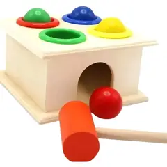 GENERICO - Juego Caja Martillo y Pelotas Madera Golpea para Motricidad