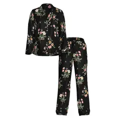 VICTORIA'S SECRET - Pijama Set Satin Manga Larga Negro Botánico - Victoria´s Secret