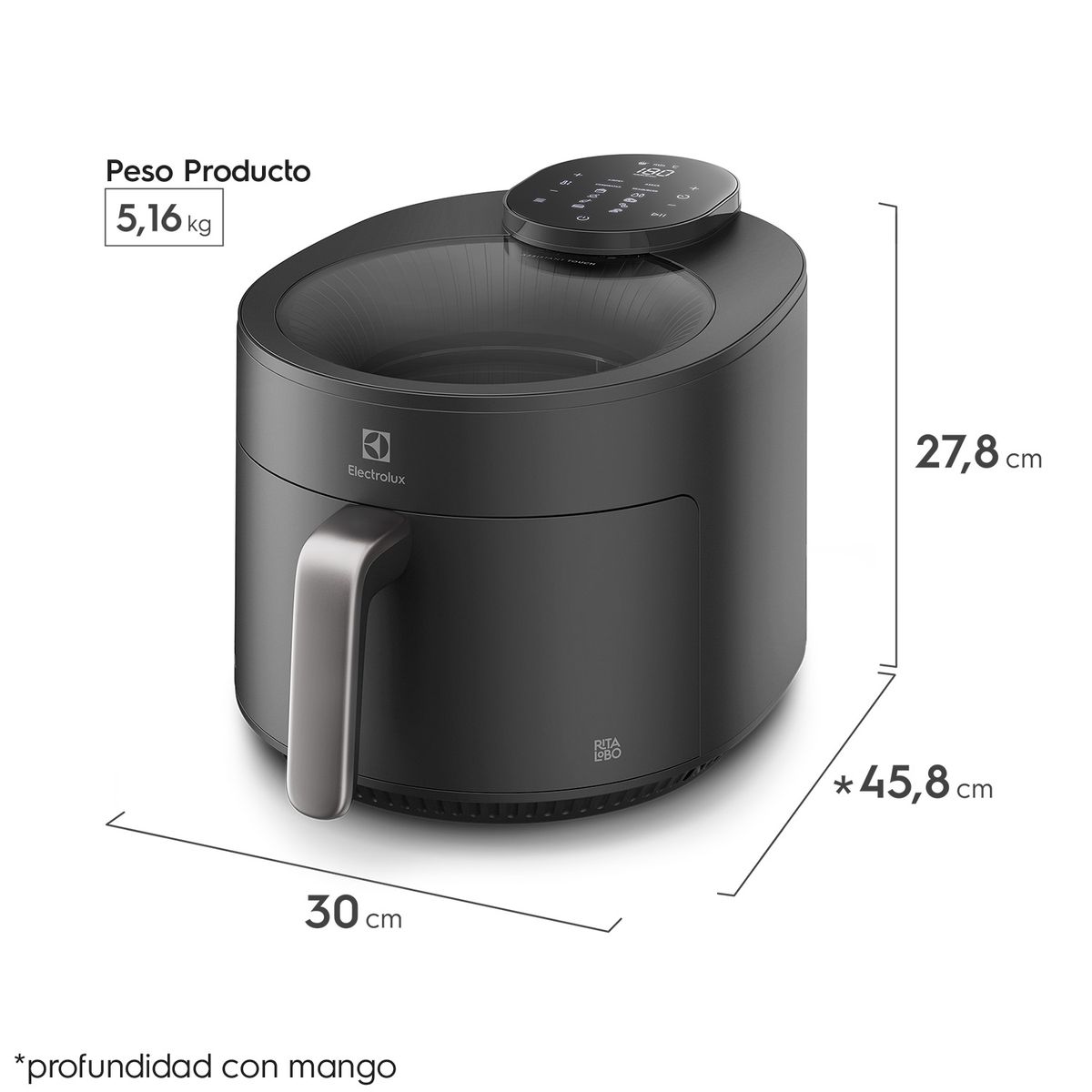 ELECTROLUX - Freidora de Aire 5,1L Panel Digital Visor 360 1500W EAF170