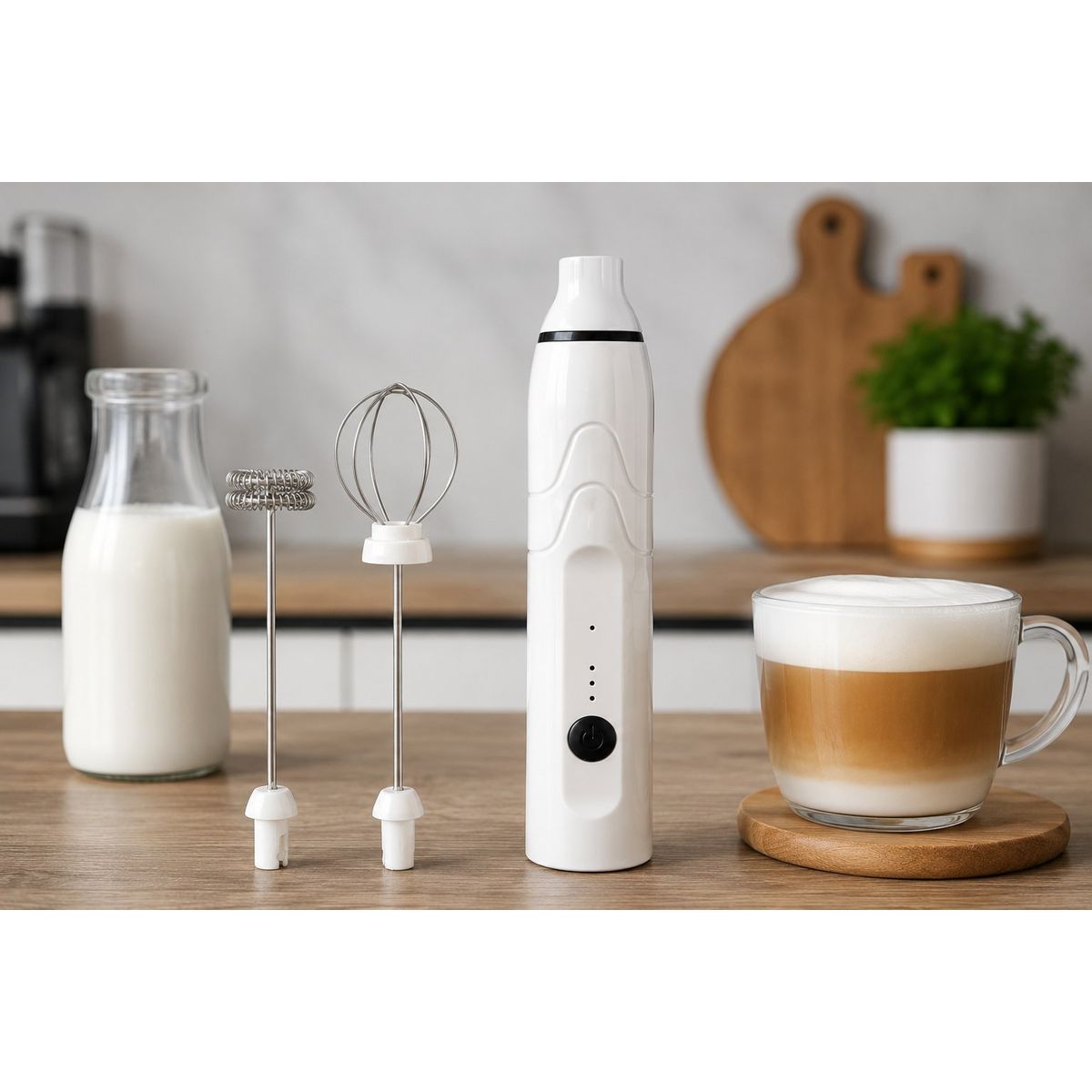MP - Espumador batidor de mano recargable 3 velocidades con doble cabezal para café, matcha y proteínas