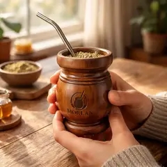 MORLAN - Mate Madera Palo Santo Con Bombilla Marrón Lisa
