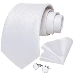 SN SONEC - Corbata blanca seda formal hombre seda con paño y colleras Blanco Classic