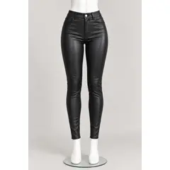 XPRESS RECHARGE - Pantalón Mujer Eco Cuero Negro Bota Recta Tiro Alto