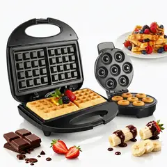 IRM - Waflera Cuadrada Donas Mini Maquina Pack Reposteria Combo Dos En Uno Postres Cocina Hogar Premium
