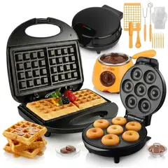 IRM - Combo Reposteria Hogar Waflera Cuadrada Donas Mini Olla Fondue Chocolate Con Accesorios Premium Pack