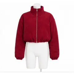 XPRESS RECHARGE - Chaqueta Mujer Cotelé Burdeo Acolchada Crop Cuello Alto Invierno