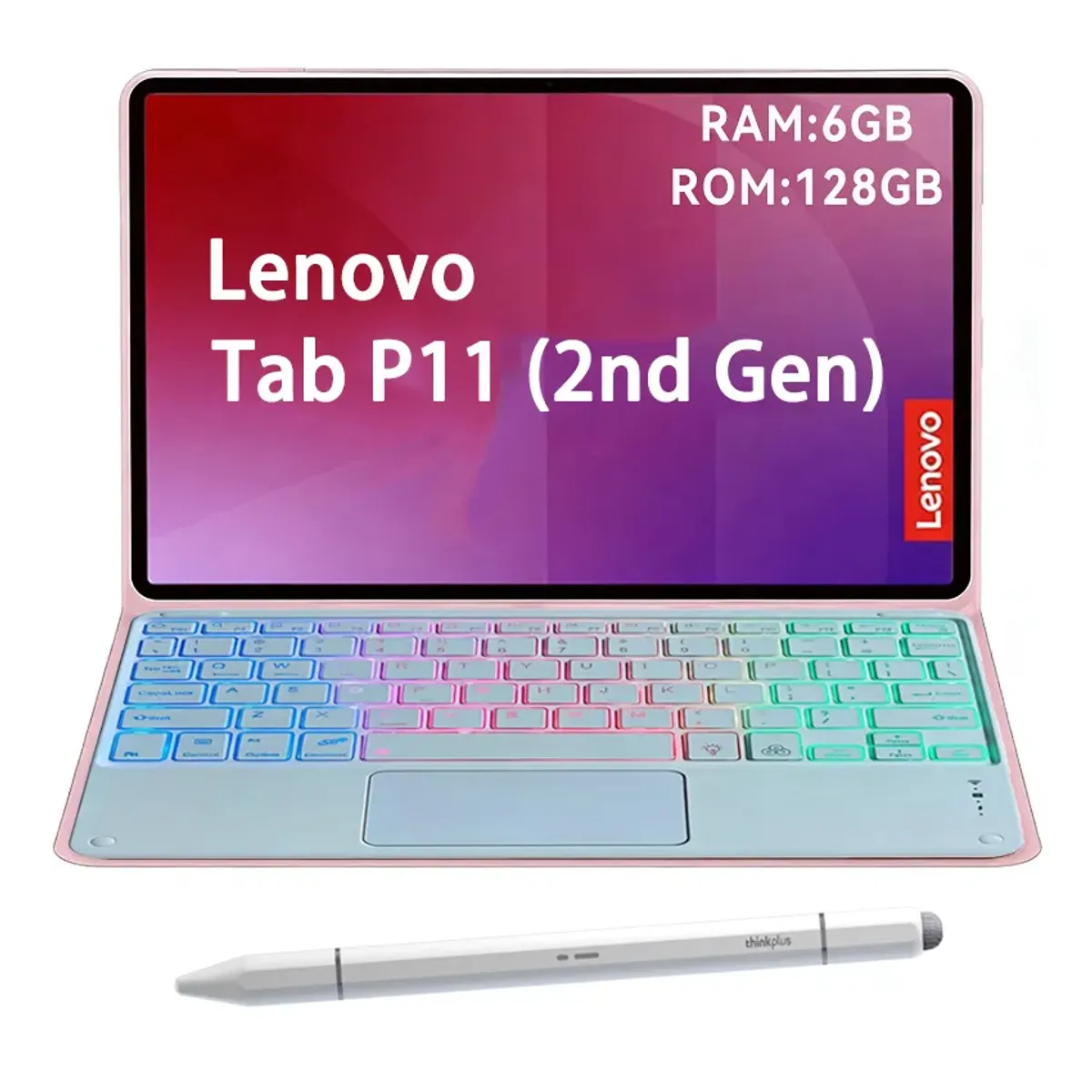 LENOVO - Tablet Lenovo Tab P11 2nd Gen 6GB+128GB 11.5  Gris+ Teclado Rosa retroiluminado en color+Lápiz