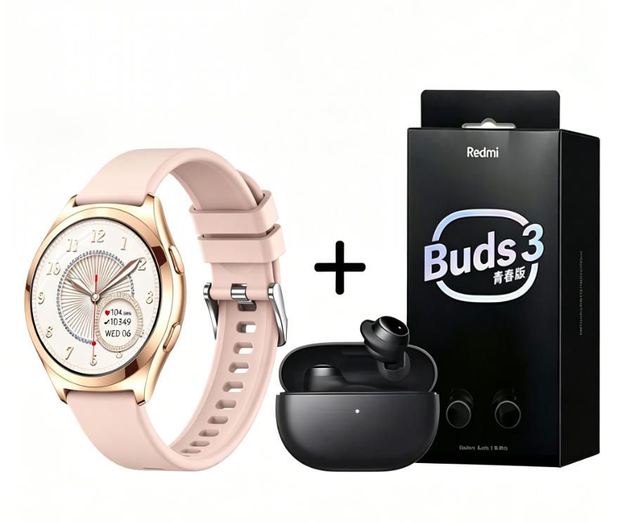 Auriculares Redmi Buds 3 lite y reloj inteligente para la salud y el fitness femenino.