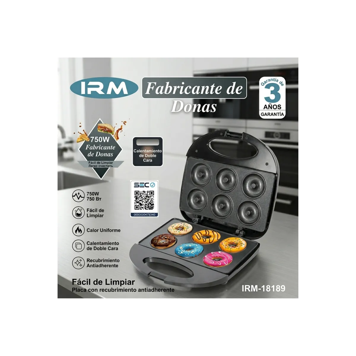 IRM - Máquina Para Hacer Donas 6 Cavidades 750W Eléctrica IRM