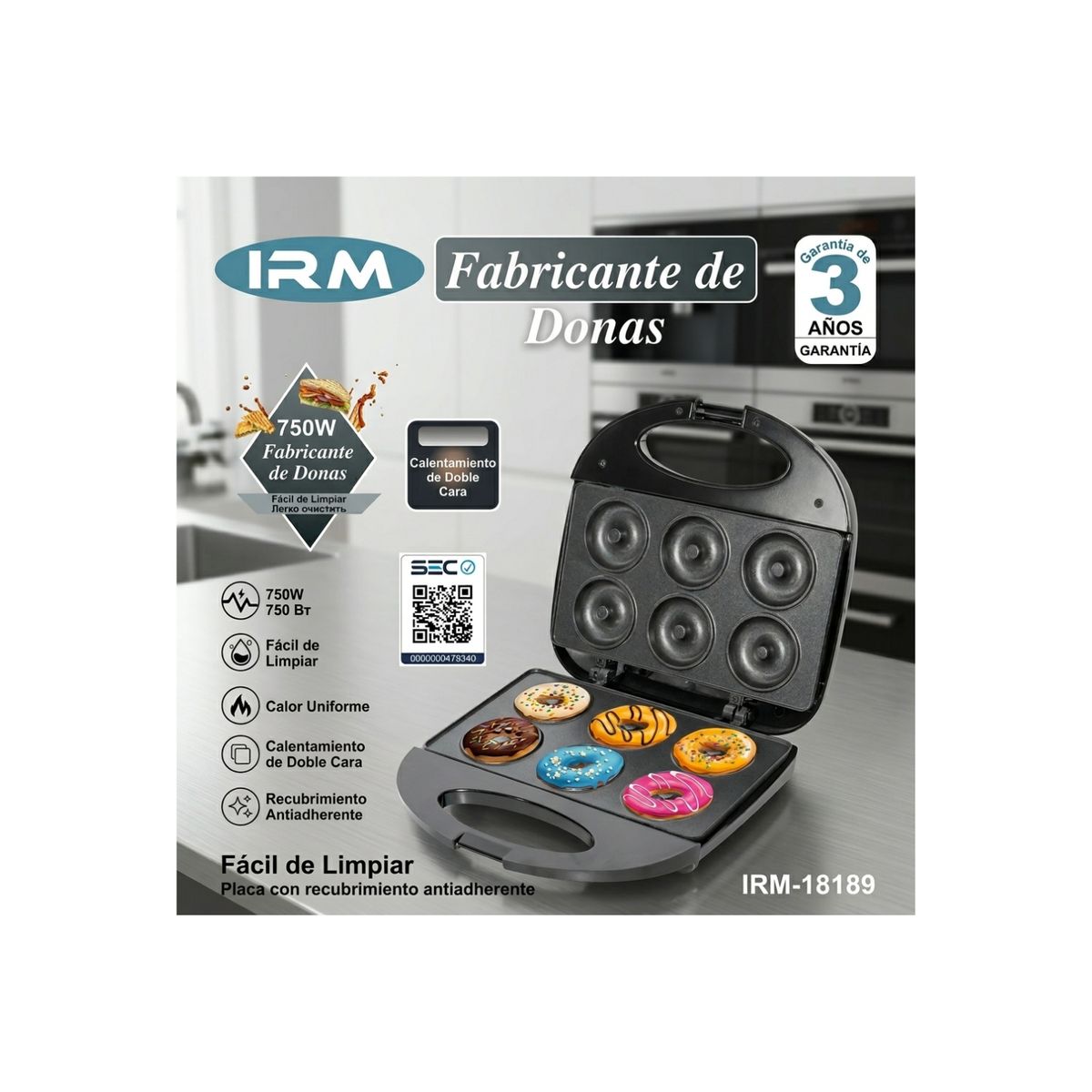 IRM - Máquina Para Hacer Donas 6 Cavidades 750W Eléctrica IRM