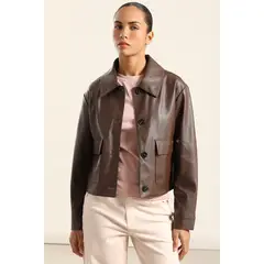 LIOLA - Chaqueta Efecto Cuero, Chocolate