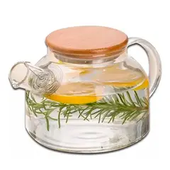WAKESHOME - Tetera Vidrio Con Tapa De Bambú Infusión Té