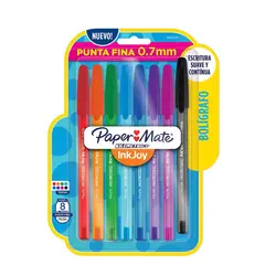PAPER MATE - Set 8 Bolígrafos Inkjoy 100ST Punta Fina Colores Surtidos
