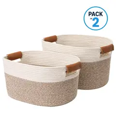 CARRY ALL - Pack 2 Canastas Cestas Organizadoras De Algodon Tonos Tierra M