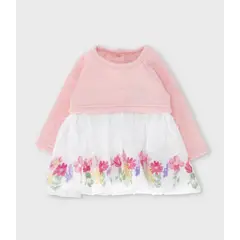 LIMONADA - Vestido recién nacida tejido con flores rosado