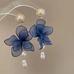 LUX JOYAS - AROS ALEACIÓN PERLA FLOR AZUL