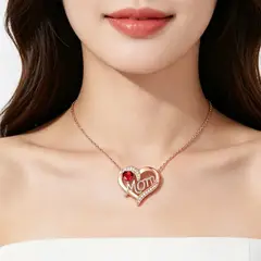 GENERICO - Collar dorado con dije de Corazon y piedra de circonita roja