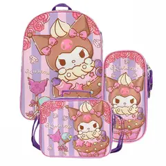 HELLO KITTY - Set Mochilas 3 en 1 Kuromi Infantil Pinky 14L