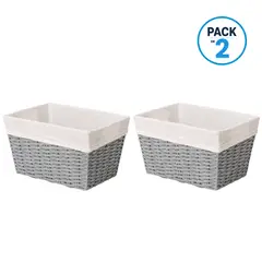 CARRY ALL - Pack 2 Canastos Cestas Organizadoras Estilo Ratán Gris M