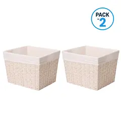 CARRY ALL - Pack 2 Canastos Cestas Organizadoras Estilo Ratán Crema M