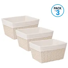 CARRY ALL - Pack 3 Canastos Cestas Organizadoras Estilo Ratán Crema S